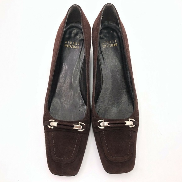 Stuart Weitzman Suede Horsebit Square Toe Pumps - Picture 5 of 8